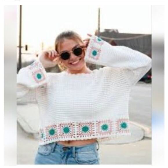 Sincerely Jules women's crochet bell‎ sleeve flare sweater size xl - Picture 1 of 10